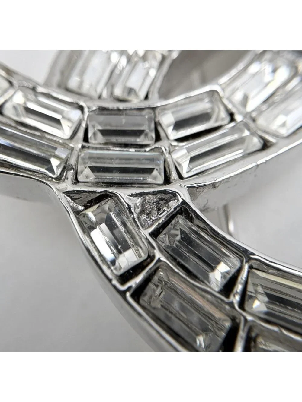 Chanel Brooch CC Logo Silver Plated Rhinestone